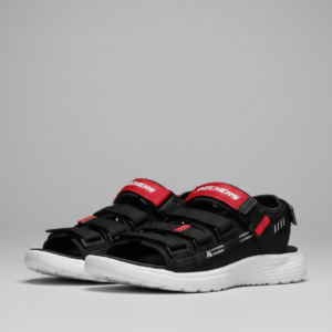 Skechers Outdoor Trekking Sandals – Ultra-Comfort Air-Cushion Sole | Black & Red Adjustable Straps